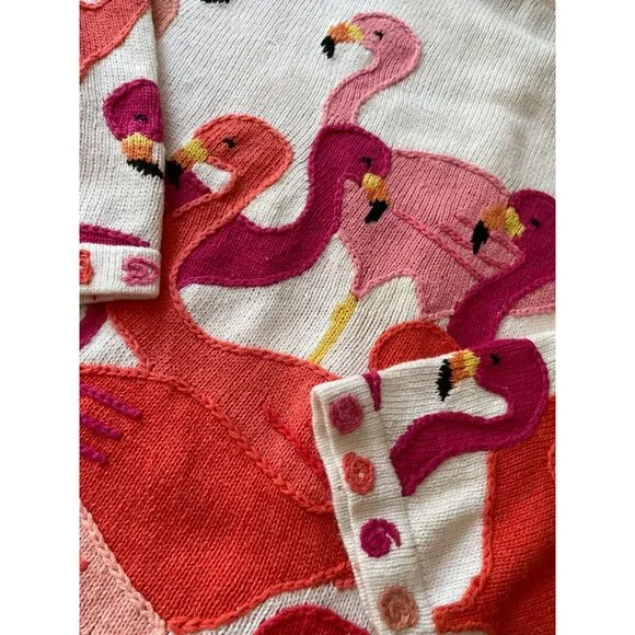 Vtg Design Option by Philip & Jane Gordon Flamingo Themed Knit Cardigan Sweater - Picture 9 of 11